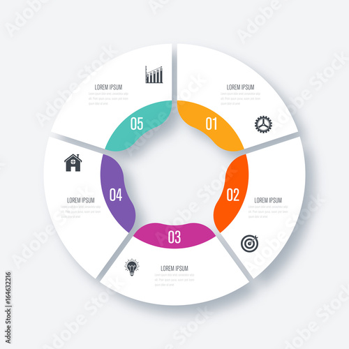 Infographics template 5 options with circle