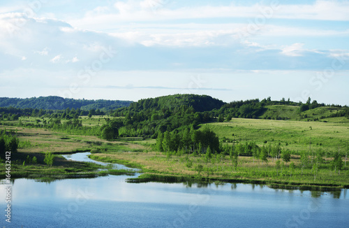 Pond and forest in Izborsk, Russia.