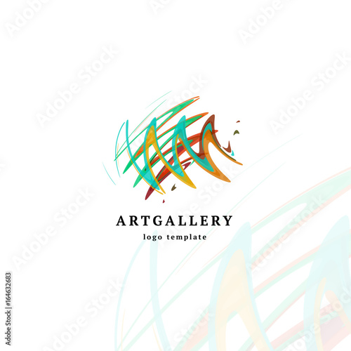 Abstract art gallery vector modern logo. Unusual isolated paint picture logotype. Bright colorful creative sketch smearing art.