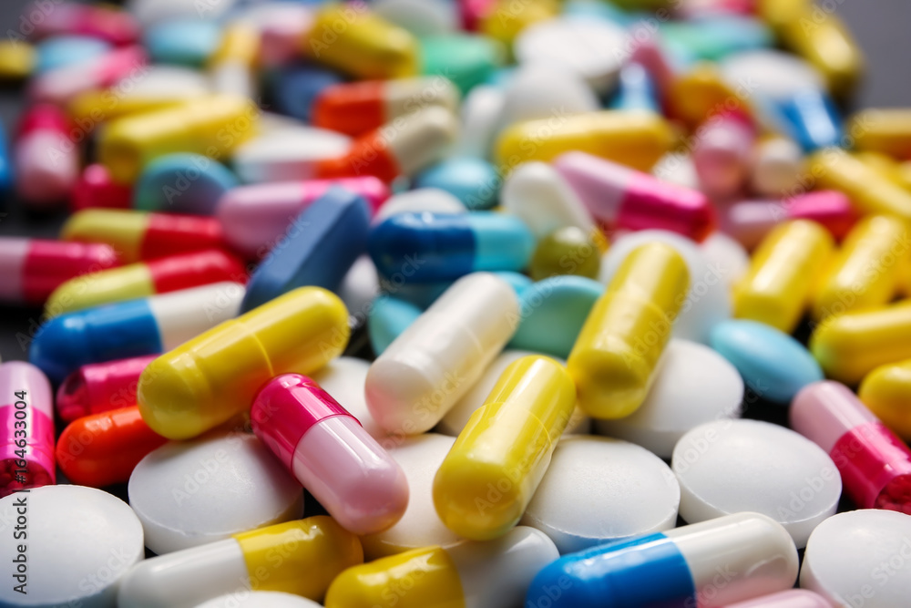 Closeup view of different pills