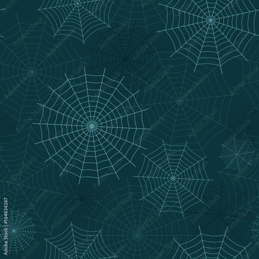Seamless background of spider webs.  Halloween or horror cartoon. Cute Gothic style.
