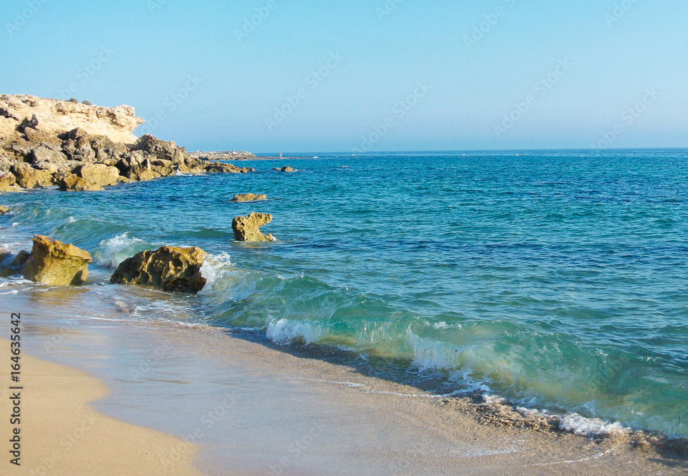 Vrysoudia sandy beach in Kato Paphos, Cyprus.