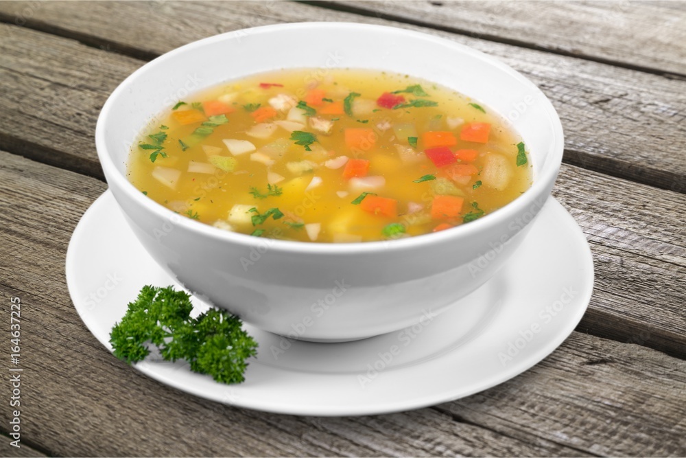 Soup on the plate. Soup on the plate.
