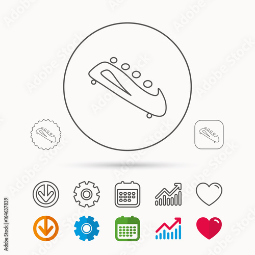 Bobsleigh icon. Four-seated bobsled sign. Professional winter sport symbol. Calendar, Graph chart and Cogwheel signs. Download and Heart love linear web icons. Vector