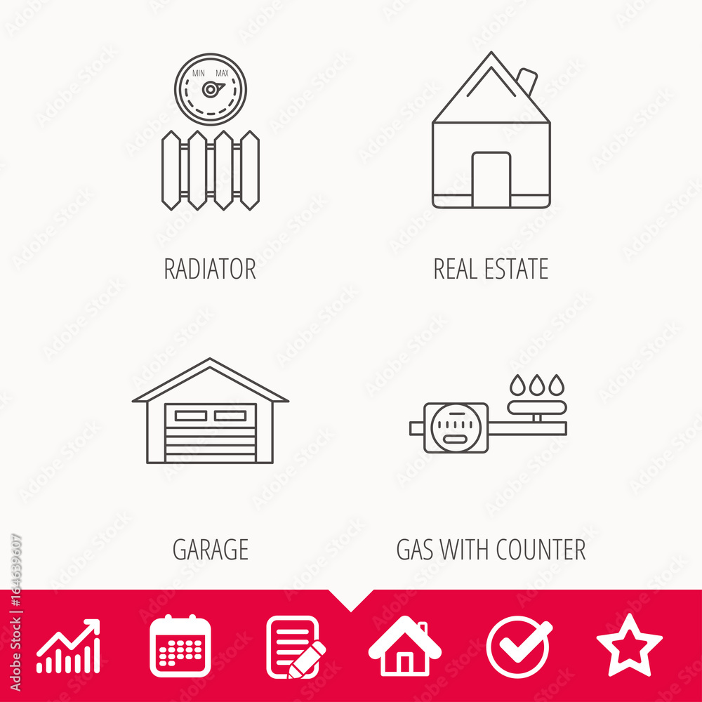 Check Radiator Sign Real estate, garage and heat radiator icons. Gas counter linear sign ...