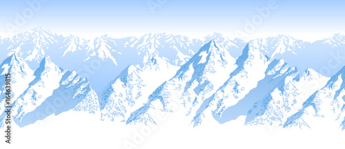 seamless vector blue beautiful mountains panorama pattern