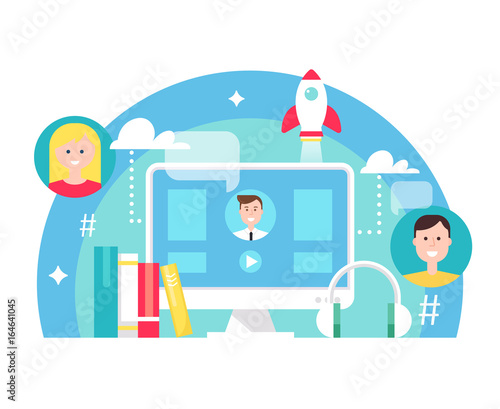 Blended Learning and E-learning Education Concept Illustration. Vector Design