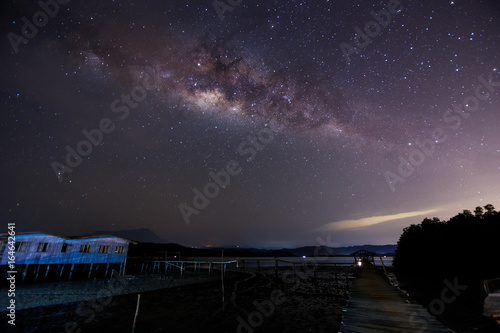 Beautiful Milky way  Amazing Milky Way galaxy at Borneo  The Milky way  Long exposure photograph  with grain.Image contain certain grain or noise and soft focus