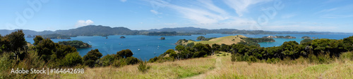 Panoramic view over Bay of Islands, New Zealand, NZ from Urupukapuka Island
