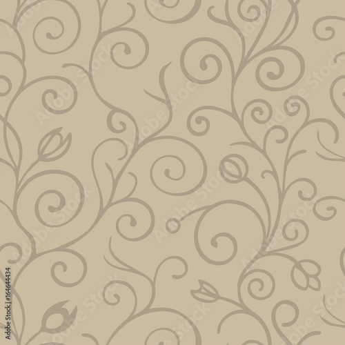 Black and white seamless pattern background with scroll ornament. Vintage element for design in line art style. Ornamental lace backdrop. Ornate floral decor for wallpaper. Endless vintage texture.