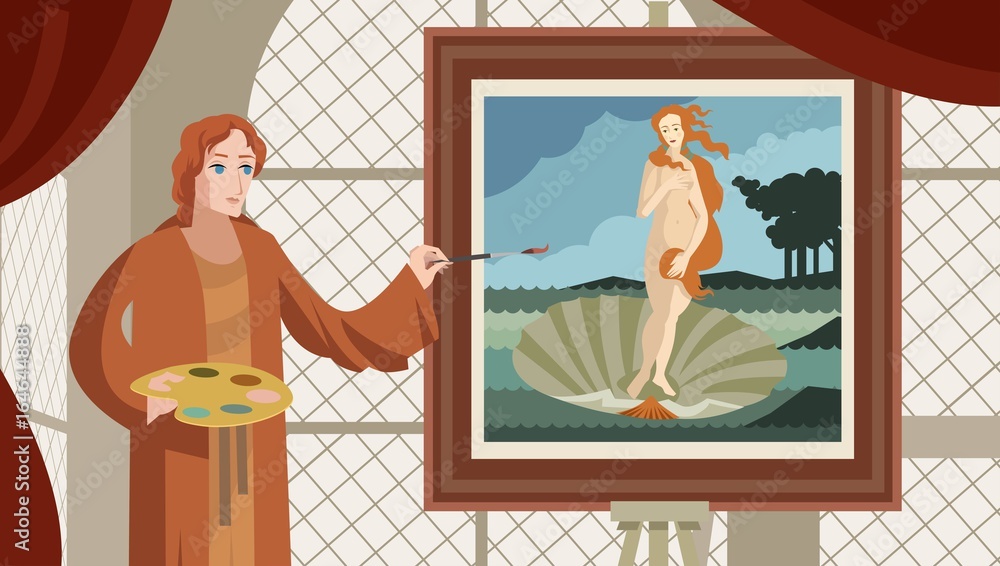 Αυτοκόλλητο great renaissance artist painter painting a venus in a shell oils painting