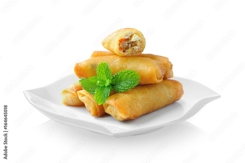 Ταπετσαρία Fried Chinese Traditional Spring rolls food in ceramic plate (beautiful shape) o