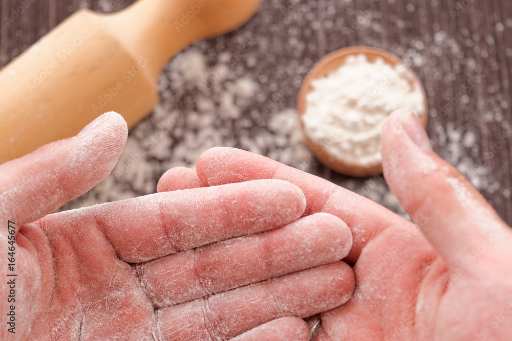 Flour smeared hands Flour smeared hands
