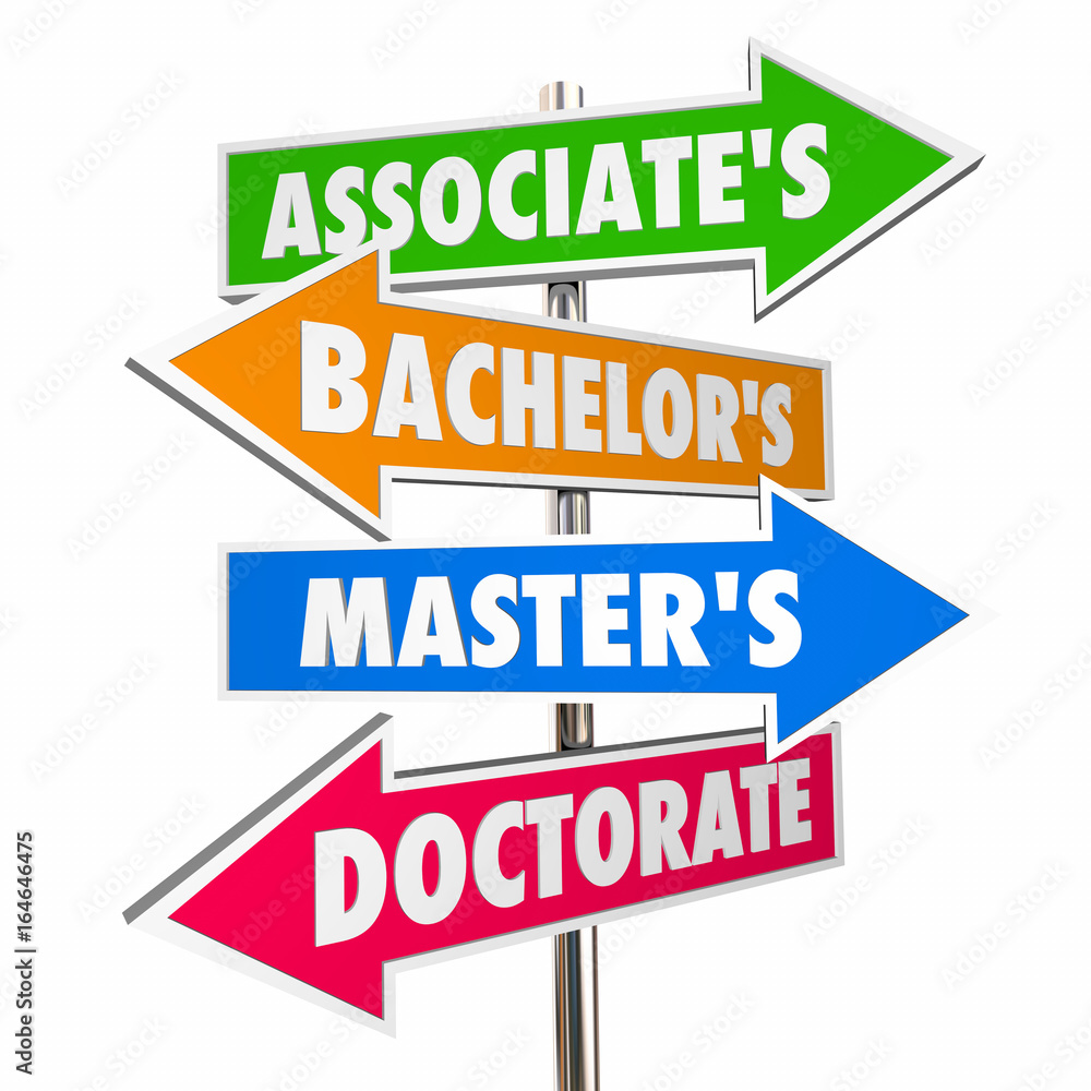 Associates Bachelors Masters Doctorate Degrees Signs 3d Illustration Associates Bachelors Masters Doctorate Degrees Signs 3d Illustration