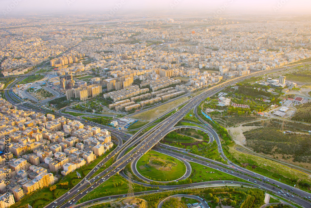 Iran highway, aerial view. Tehran