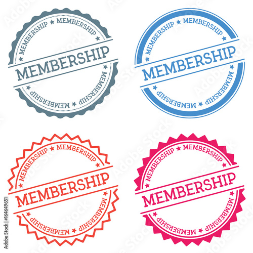 Membership badge isolated on white background. Flat style round label with text. Circular emblem vector illustration.