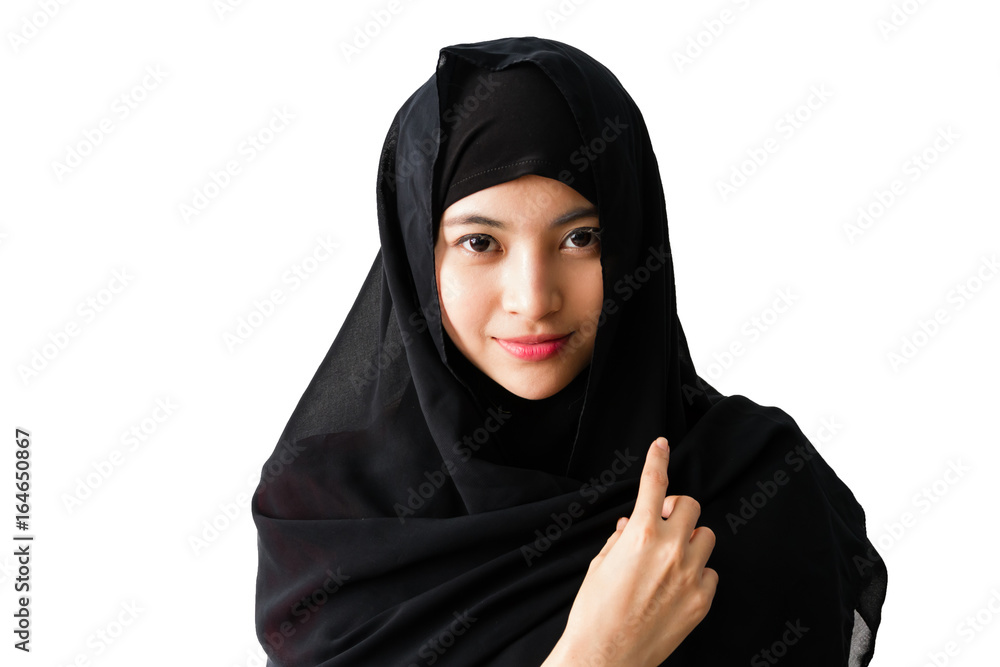 Portrait of beautiful young muslim woman with headscarf on a white background. Portrait of beautiful young muslim woman with headscarf on a white background.