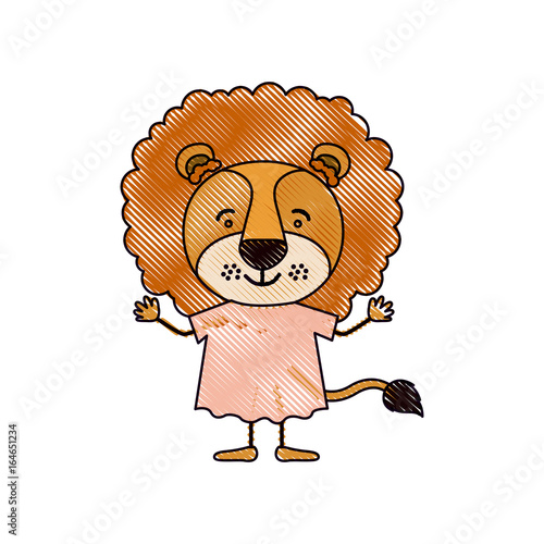 color crayon silhouette caricature of cute lion in dress vector illustration