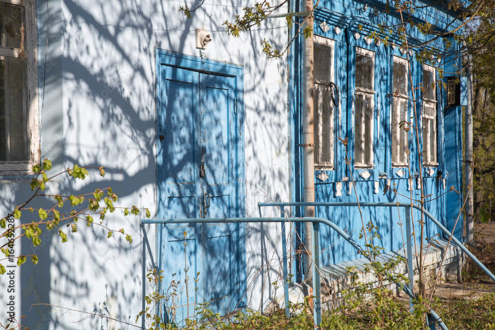 custom made wallpaper toronto digitalVintage wooden house windows sunshine background blue white