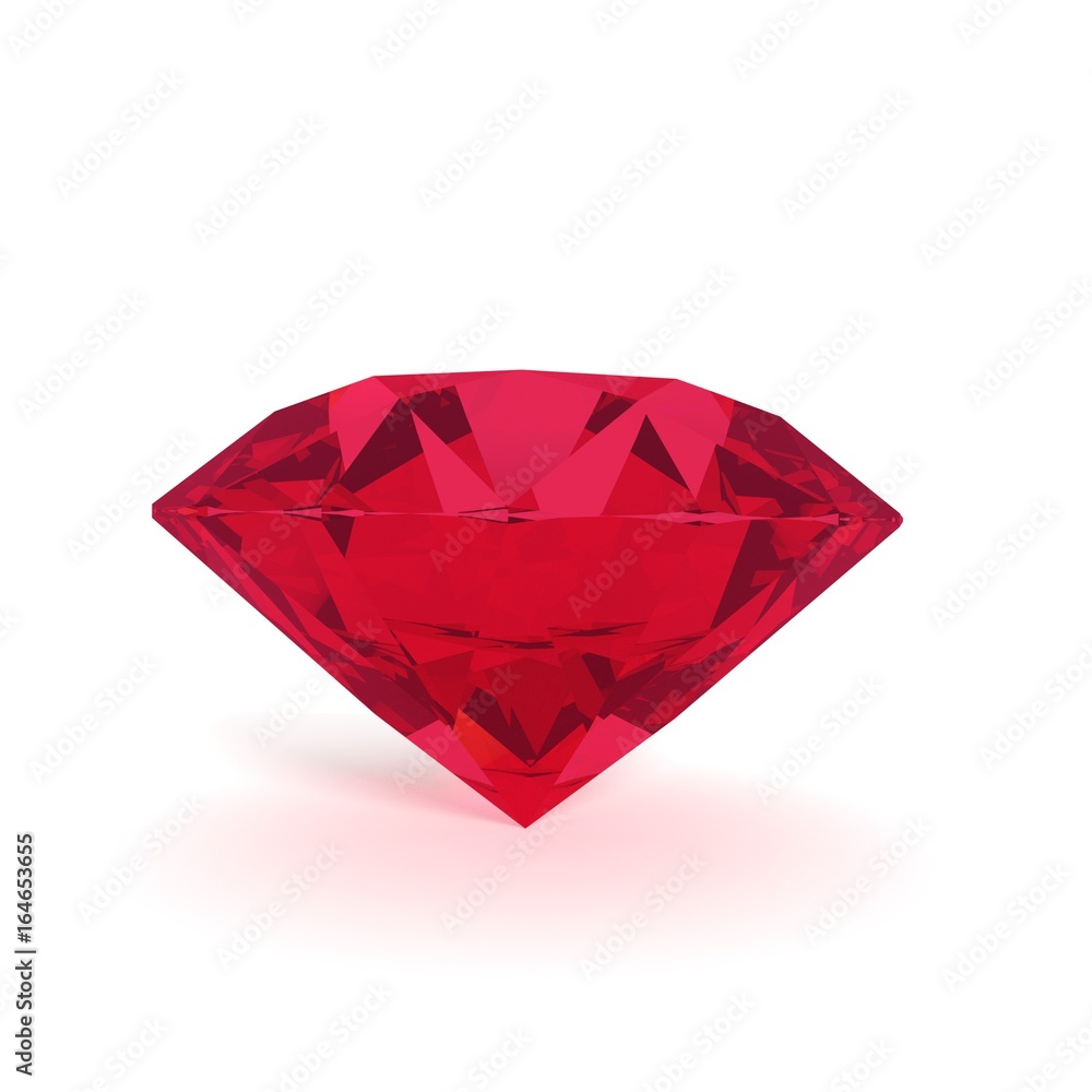 ruby on isolated white in 3D rendering
