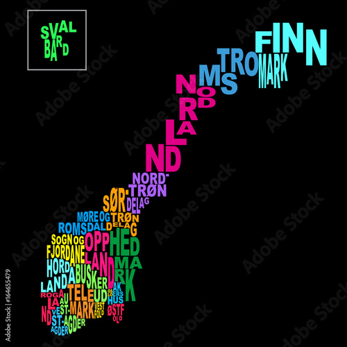 Counties of Norway word cloud black