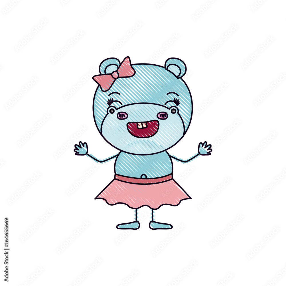 color crayon silhouette caricature of cute expression female hippo in skirt with bow lace smiling vector illustration color crayon silhouette caricature of cute expression female hippo in skirt with bow lace smiling vector illustration