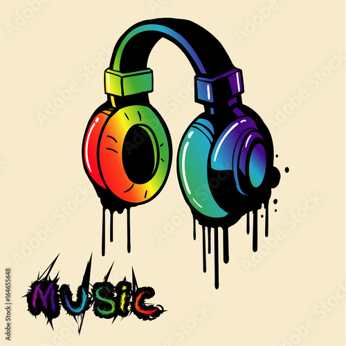 Headphone Rainbow in graffiti style, vector.