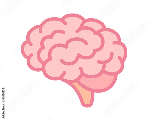 Brain or mind side view line art color vector icon for medical apps and websites