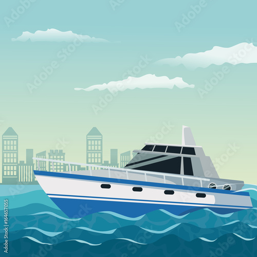 color background city landscape with boat over water