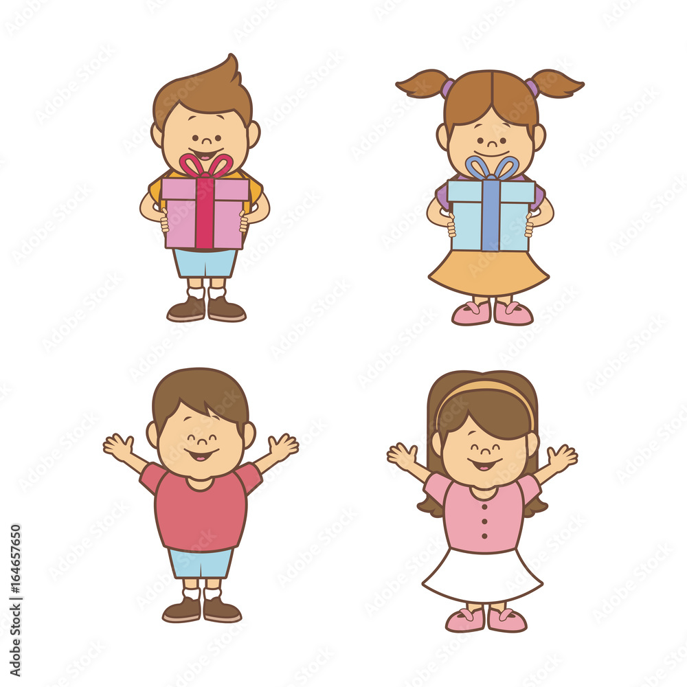 white background with set granddaugther and grandson with gifts happy grandparents day white background with set granddaugther and grandson with gifts happy grandparents day