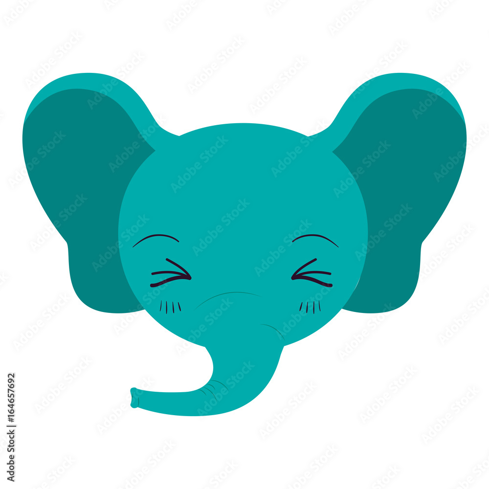 Fototapeta premium colorful caricature cute face of elephant eyes closed and happiness expression vector illustration