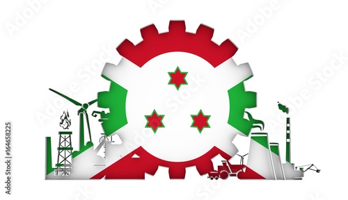 Energy and Power icons set with flag of the Burundi. Sustainable energy generation and heavy industry. 3D rendering.