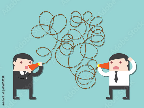 Executive bad communication. businessman don’t understand. talking confused. Executive explain to Businessman not clear. communicating a message.