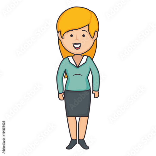 cartoon happy woman icon over white background colorful design vector illustration