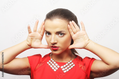 close up portrait young emotional woman