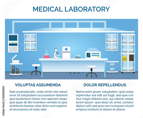 Medical laboratory vector illustration. Doctor or scientist test chemical lab interior