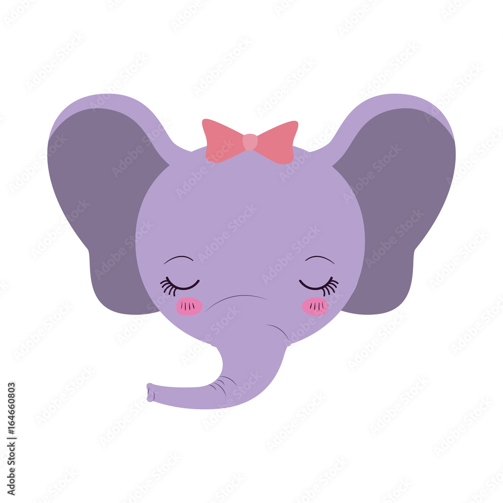 colorful caricature face of female elephant animal eyes closed expression vector illustration