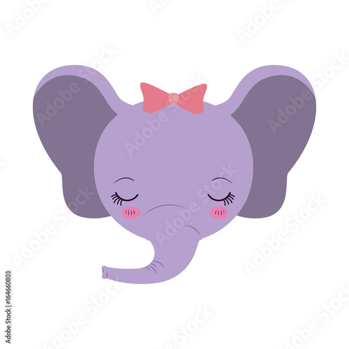 colorful caricature face of female elephant animal eyes closed expression vector illustration © grgroup