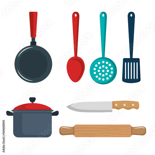 Colorful kitchenware set over white background vector illustration