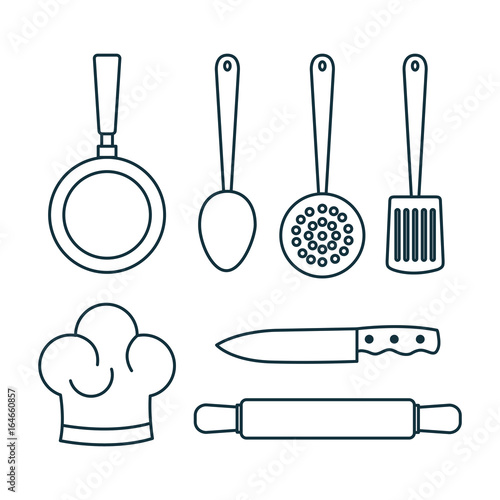 Hand drawn kitchenware set over white background vector illustraiton