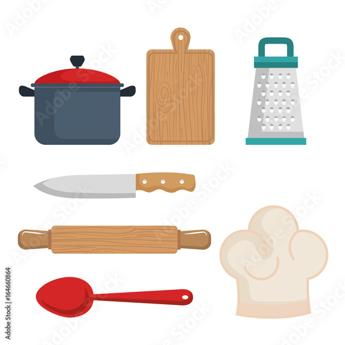 Colorful kitchenware set over white background vector illustration