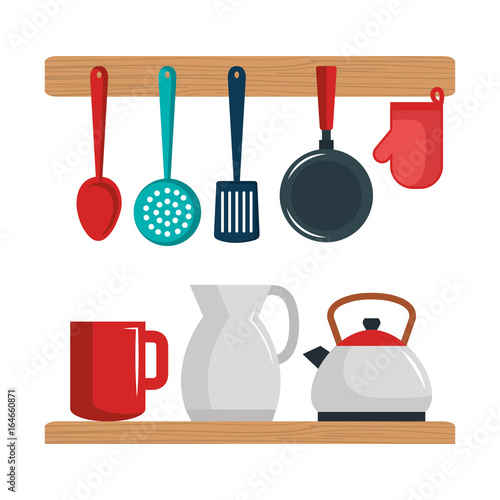 Colorful kitchenware set over white background vector illustration