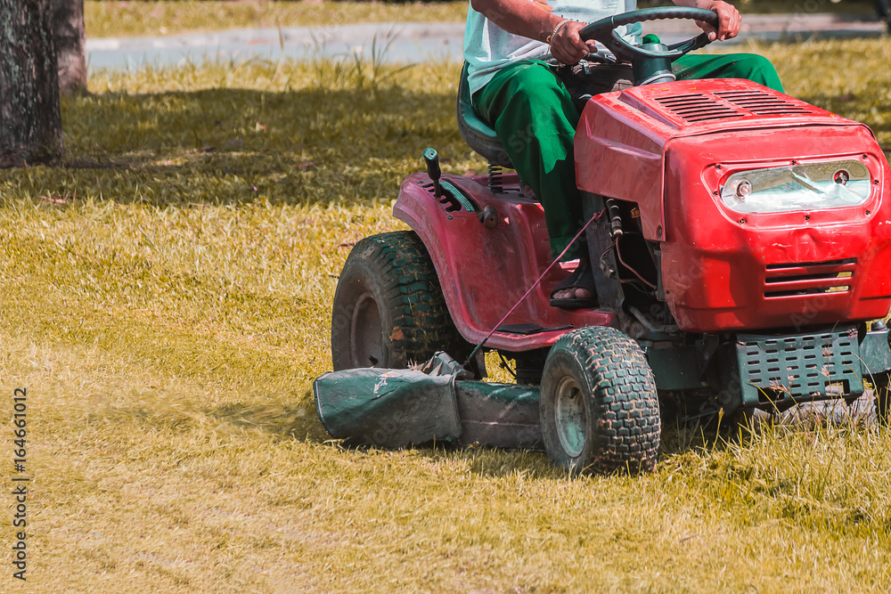 Obraz premium The gardener is using a lawn mower
