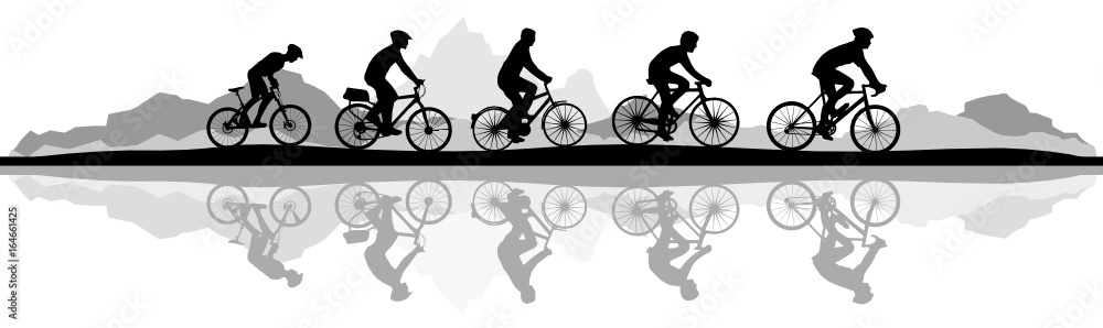 Obraz premium Silhouette Fahrrad Berge