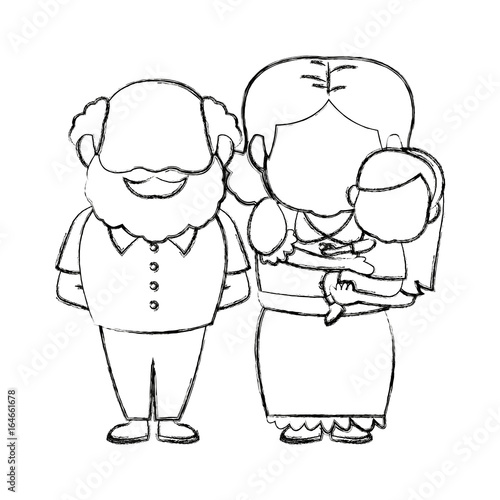 happy grandparents standing with their granddaughter