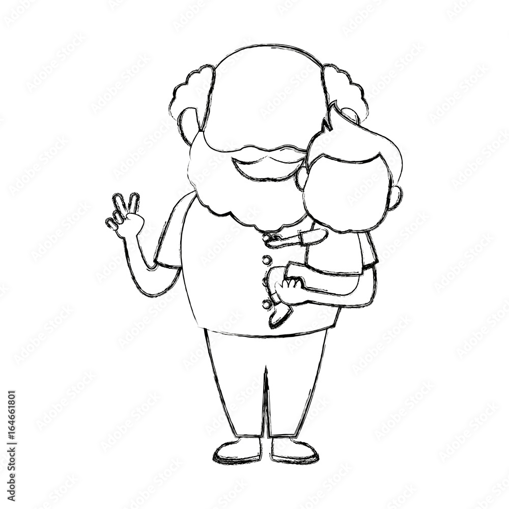 cartoon happy grandpa and his grandson on white background cartoon happy grandpa and his grandson on white background