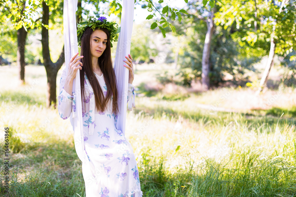Romantic woman in flower crown Romantic woman in flower crown