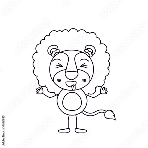 sketch silhouette caricature of cute lion in happiness expression and eyes closed vector illustration