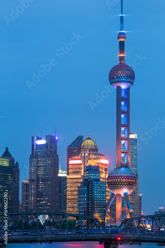 Shanghai skyline panorama,landmarks of Shanghai with Huangpu river at night in China.