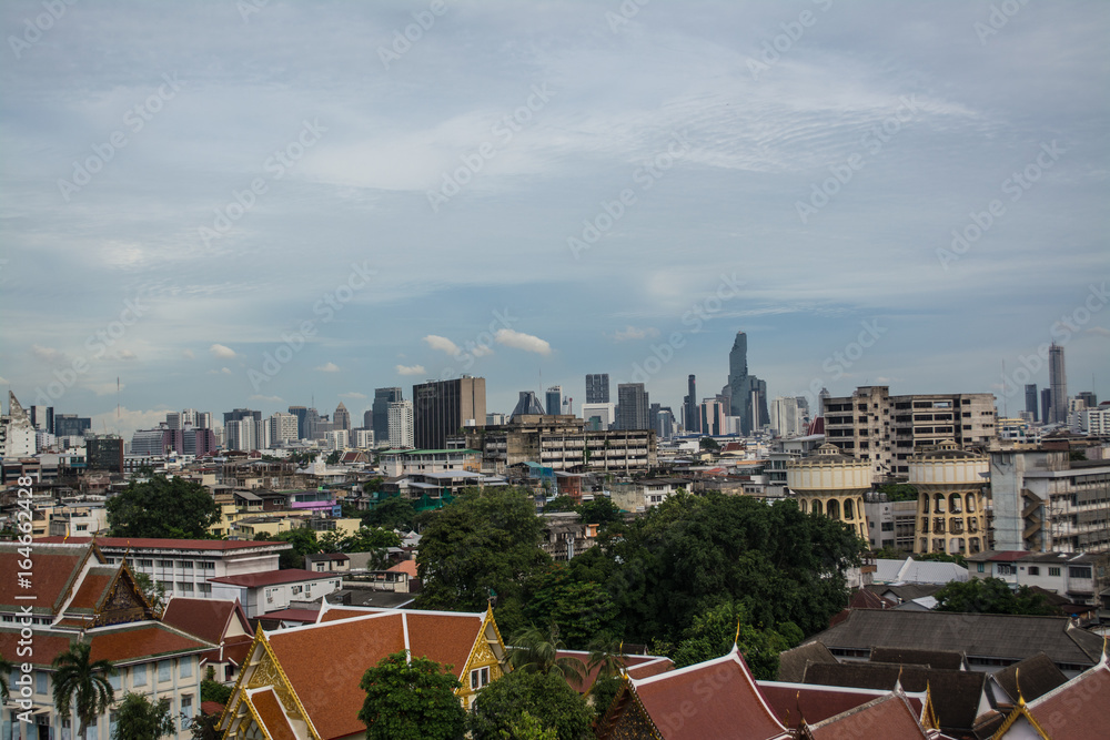 Bangkok, the capital city of Thailand, the high view from the golden mountain of Wat Saket.